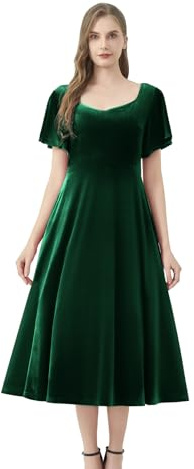 AXOE Femme Robe de Soirée Velour Mi Longue Chic et Glamour pour Invitée Mariage Ceremonie Cocktail