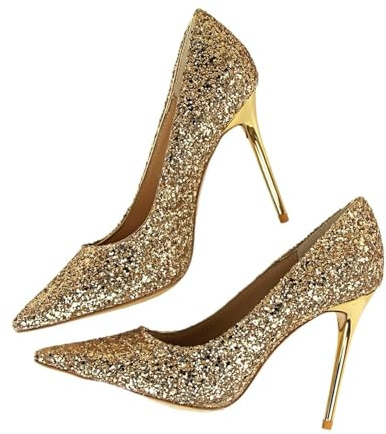 WJLYDM Scarpe con tacco a spillo da donna, paillettes, sposa, di lusso, in oro e argento, 7 cm a 10, taglia 43 Per Il Lavoro Matrimonio Ballo