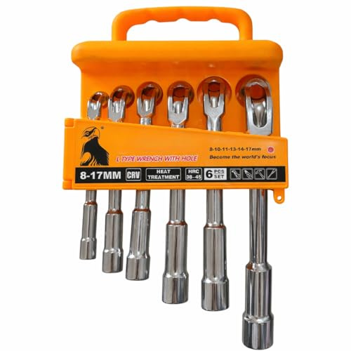 topolenashop Set 6 Chiavi a Pipa Esagonali – Chiavi a Bussola 8-17mm in Acciaio CR-V – Chiavi Combinate con Foro Passante – Kit Riparazione Auto e Officina | 82701