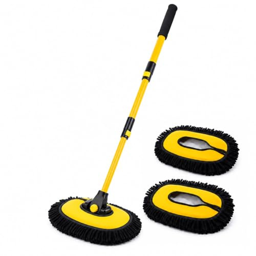 Cycayit 15° biltvättborste med teleskopiskt handtag 50–102 cm, mikrofibermopp chenille med aluminiumstång, reptålig borste för bil, SUV, husbil, lastbil, båt och fönster