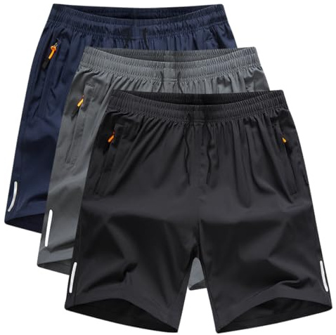 AOOPOO Lot de 3 Short Sport Homme avec Poche Zippée Shorts de Course à Pied Séchage Rapide Leger Pantalon Court Été Respirant Short Running Jogging Fitness pour Hommes, Taille S-6XL