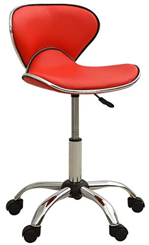 XHNIFBN Silla de oficina roja sin reposabrazos, altura ajustable, silla giratoria con ruedas, moderna silla cosmética de piel sintética, pequeño taburete de trabajo para el hogar, oficina, estudio