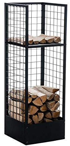 CLP Portalegna Camino in Metallo Forrest I Scaffale Portalegna in Rete Metallica 2 Ripiani I Accessorio Camino Legna 40x40CM, Alto120 CM, Colore:Nero