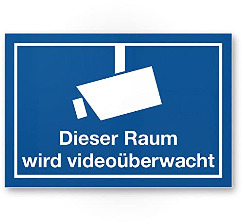Komma Security Rum videoövervakad plastskylt 30 x 20 cm - Var försiktig med videoövervakning - Obs skylt videoövervakning - Varningsskylt Varning
