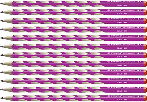 STABILO - Schmaler Dreikant-Bleistift für Rechtshänder - EASYgraph S in pink - Härtegrad HB - 12er Pack