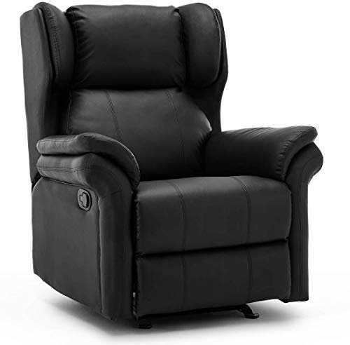 More4Homes OAKFORD WINGED RECLINER CHAIR ROCKING GAMING ARMCHAIR BONDED LEATHER (Black)