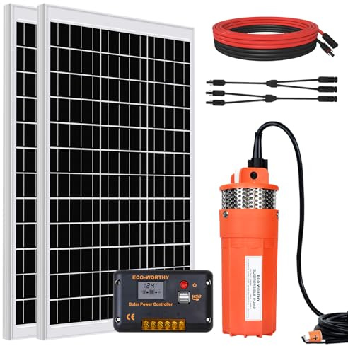 DCHOUSE 240W Solar-Tiefbrunnen-Tauchpumpen-Kit mit 12V-Solarwasserpumpe + 2PCS 120W-Solarpanel