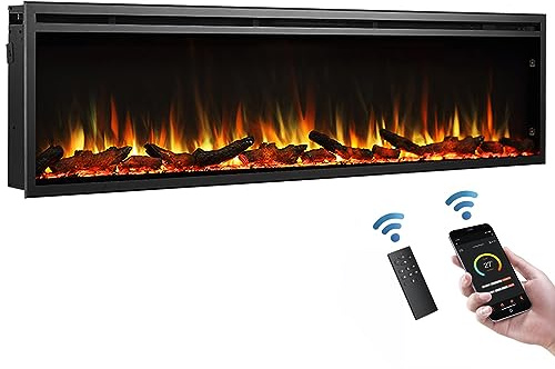 BALDERIA Atalanta 72 - Elektrisk inbyggnadskamin med värmare 1000/2000 W, realistisk 3D flameffekt, integrerad crackle-funktion, fjärrkontroll, timer, termostat - Svart