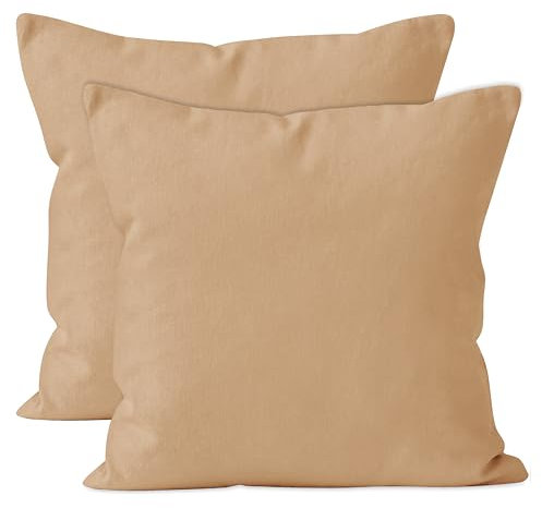 Encasa Baumwoll-Kissenbezüge, 2er-Set I 16x16 in (40x40 cm) - Light Beige I kein Einsatz I einfach Kissenbezüge I Maschinenwaschbar | Nur Innen benutzen