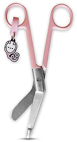 Forbici infermiere - forbici punta smussata - acciaio inossidabile - design - portachiavi distintivo (Rosa)