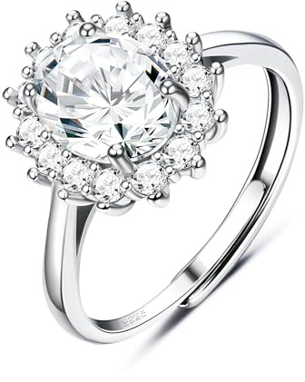 Adramata 925 Anelli in Argento Sterling per Donna, Anello di Fidanzamento Zaffiro, Anelli di Fidanzamento Regolabili in Argento 925, Anniversario Matrimonio Promessa Anello,W
