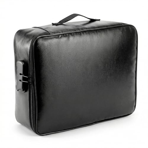 QWORK® Fireproof Document Bag, Important Document Organizer, Lockable Document Box, Waterproof, for Valuable Document, Black