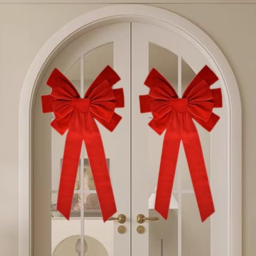 Chexin 2 Stück 45x90 cm Weihnachtsschleifen, Große Rote Schleife Weihnachtsbaumspitze, Weihnachtsbögen Hängende für Weihnachtsbaum Tannenbaum Weihnachtskranz Kamin Haustür Dekoration Innen Außendekor