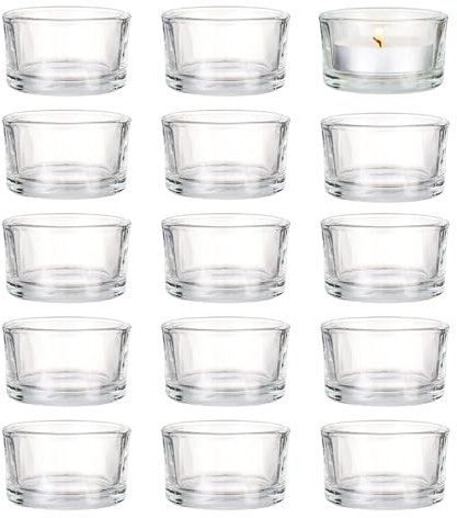 Juego de 15 Vasos Vela, Portavelas de Cristal Transparente, Portacandelitas para Bodas, Aniversarios, Fiestas Decoraciones, 5 x 3cm
