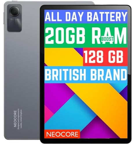 NEOCORE E2s 10.1 Android Tablet | Ultra Fast, 20GB RAM (8GB+12GB RAM Boost), CPU 8x2GHz | Mega Storage 128GB+ SD Slot up to 2TB | 15-Hours Battery | British Brand 2-Y Warranty | GPS