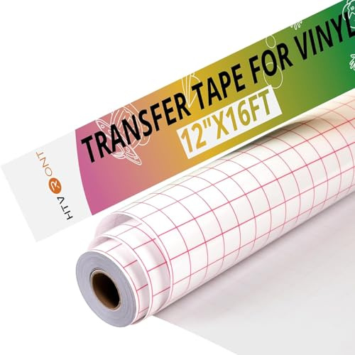 HTVRONT Transfer Tape for Vinyl - 12 x 16 FT (30.5 x 488CM) w/Red Alignment Grid Transfer Tape, Medium Tack Clear Transfer Paper for Permanent Vinyl and Self Adhesive for Signs Stickers, Decals