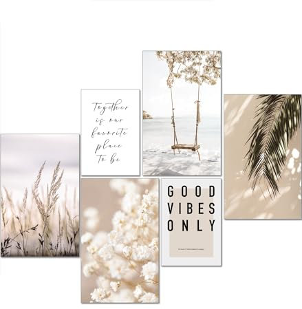 artpin® Wandbilder Poster Set Boho Wohnzimmer Schlafzimmer Deko Beige Pampas Palme Schaukel W19A4
