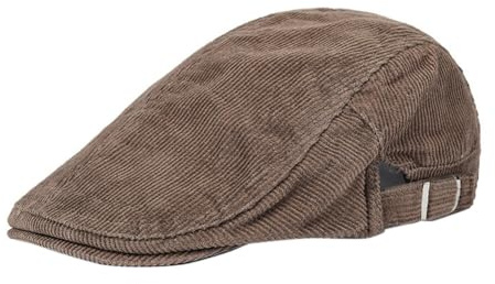 Huamengyuan Gorra de Corduroy Con Visera Para Hombre y Mujer - Boina de Otoño, Deslizante, Retro, Plana Ajustable - Café, Talla Única