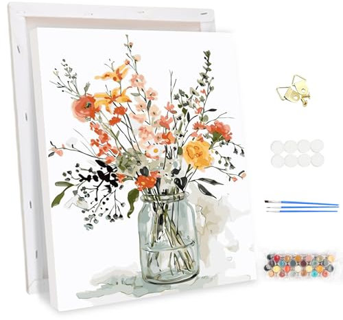 MEIYUDA Malen Nach Zahlen Erwachsene mit Rahmen, Diy Set Erwachsene Aquarellblume Bastelset, 3 Pinsels Und Acrylfarbe Diy Handgemalt öLgemäLde Kit Als Geschenk und Home Haus Deko 30x40cm
