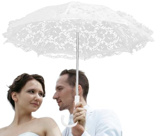 Weißer Spitzenschirm – Hochzeits-Brautschirm, Tanz-Requisiten-Regenschirm | Lady Women Handgefertigter Weißer Spitzen-Sonnenschirm, Fotografie-Requisite, Bastelschirm Für Hochzeit, Damen Und Herren, P
