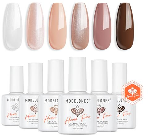 Modelones Esmaltes Semipermanentes para Uñas en Gel, 6 Colores Kit Hema-free Pintauñas Semipermanentes Uñas de Gel UV LED en Gel Nail Polish Esmalte Uñas para Manicura