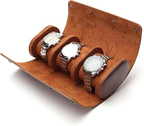 Dopoy Scatola per orologi su rotolo, custodia da viaggio con 3 scomparti per orologi da uomo, stile retrò, in pelle PU, vintage, vetrina per gioielli