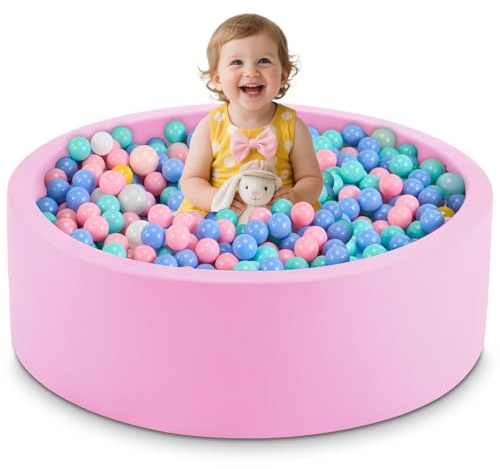 Aunekiv Baby Ball Pit, Round Soft Foam Ball Pit for Toddlers, Indoor Outdoor Small Kids Ball Pool, 90x30cm, Balls Not Included, Pink
