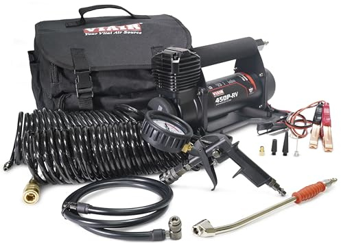 VIAIR 450P-RV EF Enhanced Flow - 45157 12V Tire Inflator Portable Air Compressor with RV Inflation Gun, 90 Degree Chuck | 100% Duty Cycle @ 100 PSI, Max Pressure 150 PSI (SAE, Alligator Clips)