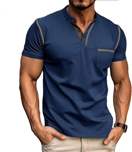 Mens Henley T-Shirts Cotton Short Sleeve Shirts Casual Summer Shirt Tops