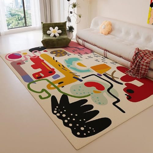 Alfombras Rectangle Alfombra Habitación Lavable Antideslizante Muy Suave para Salón o Dormitorio, Esponjosa de Cama Infantil Lavable Bebe Niña Niño De Juego Motivo Animal Conejo (Beige, 120x160cm)