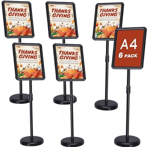 WUDLEP 6Pack Infoständer, A4 Höhenverstellbar, Kundenstopper, Outdoor Aluminium Plakatständer Werbeaufsteller Präsentationsständer für Menu/Hochzeit/Show/Display/Werbung/Verkauf