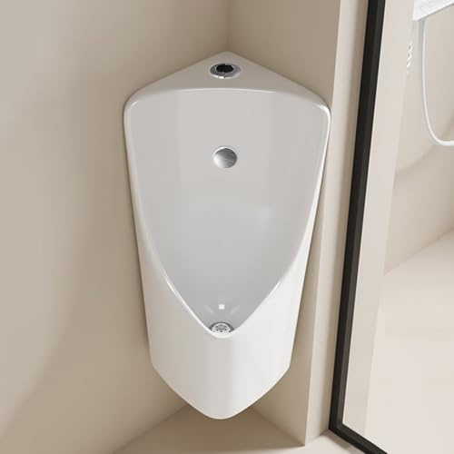 Jcgly Eckurinal für Kleine Räume, Platzsparendes Herren Urinal, Flachspüler mit Sensor Spültaste, Weiß, 24x24x59cm