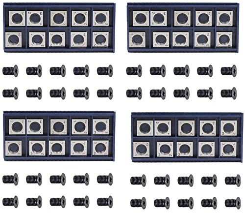Blmirror 40 Piezas Inserto de Corte de Carburo Recto Cuadrado de 14 mm Con 40 Piezas de Tornillos M610mm para Trabajar En Madera Espiral/Cabeza de Corte de Cepilladora Helicoidal
