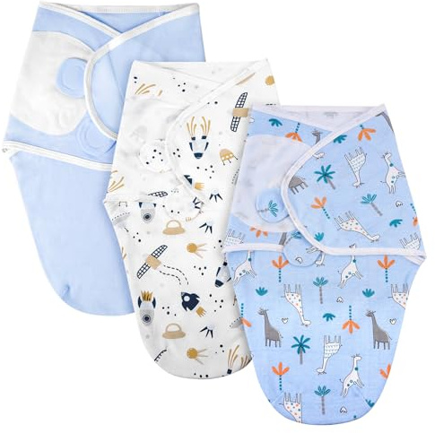 AYBUY nyfödd baby insvepning, 3 st swaddle baby 0–3 månader, justerbar babysovsäck, Swaddle Wrap, Spädbarn Swaddle Sack, swaddle, andningsbar och fuktabsorberande, sömnhjälp, 0-3 months