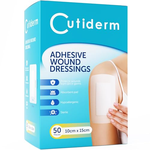 Cutiderm Medicazione Adesiva Sterile 10x15 cm – Cerotto Sterile Grande, Garza Adesiva Sterile con Tampone Assorbente 10x10 cm, Confezione da 50