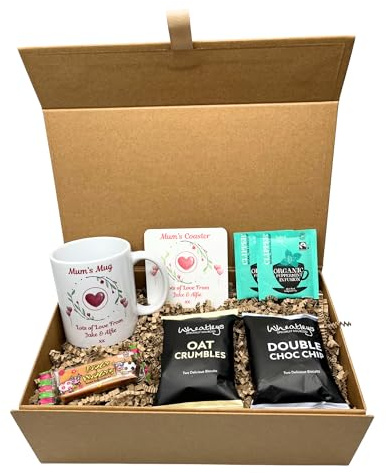 Personalised Heart & Flowers Design Mug & Coaster Hamper Gift Box For Birthday Christmas Mother's Day (Peppermint Tea Bags)