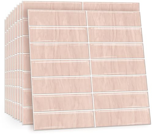 TOARTi 10 Sheets 2D Self Adhesive Wall Tiles Pink,12×12inch Stick On Wall Tiles Kitchen Splashbacks for Walls,Tile Stickers Peel and Stick Backsplash Splashback Decals