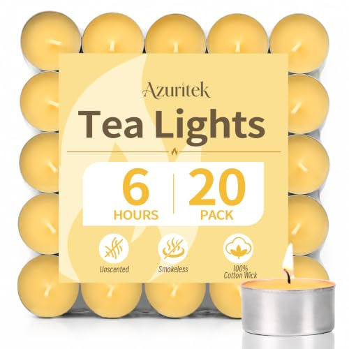 Azuritek 20 PCS 100% Beeswax Tealight Candles, 6H Burn Time, Unscented