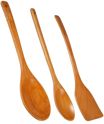 3 Pezzi Cucchiaio di Legno da Mangiare, Mestolo Legno Cucina, Resistente Maniglia Paletta Cucina, Lavabile in Lavastoviglie Cucchiaini di Zuppa Adatto per Cucinare, Mescolare e Servire Zuppe