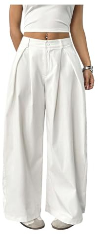 GORGLITTER Women's Wide Leg Trousers Barrel Leg Elasticated Waist Harem Low Waist Pleated Loose Summer Streetwear Y2k Baggy Pants