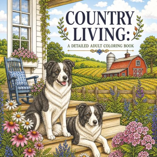 Country Living: An Detailed Adult Coloring Book: Barns, Farmhouses, Farm Animals, and Rural Landscapes | 8.5 x 8.5 | 100 pages
