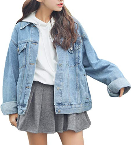 Beskie Oversized Denim Jacke für Frauen Grils Langarm Boyfriend Jeansjacken Lose Mantel Gr. Medium, blau