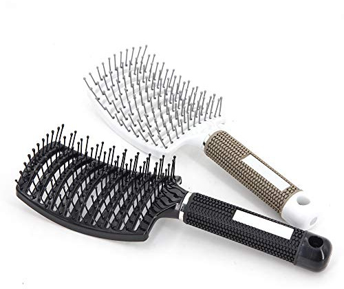 2 Pc Curved Vented Hair Brushes for Women, Eyxformula Anti Frizz Detangling Brush for Long Thick Curly Wet Hair, Blow Fast Drying Paddle Detangler Brush Styling Tool