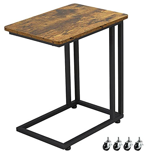 Yaheetech Beistelltisch, C-Form, mobiler Kaffeetisch, Sofatisch auf Rollen, Wohnzimmertisch, unters Sofa, Industrie-Design, für Kaffee und Laptop, 50 x 35 x 59,5 cm