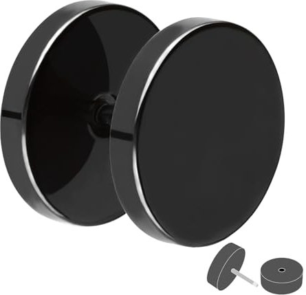 Treuheld Fake Plug - Edelstahl Ohrstecker zum Schrauben - Schwarz - Damen & Herren - 12mm