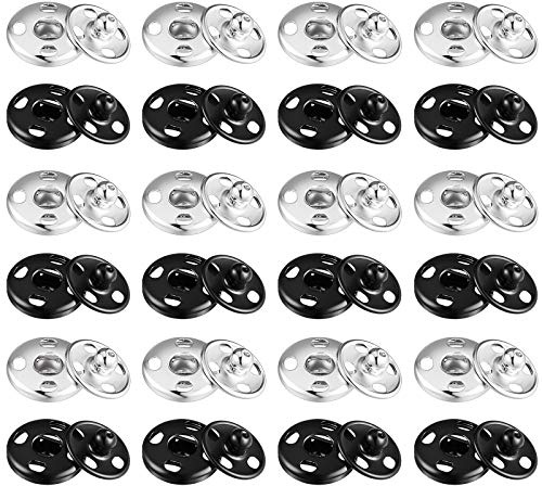 24 Sets Boutons-Pression à Coudre Fermetures à Pression de Couture Fermoirs à Pression de Bricolage Boutons-Pression en Métal Argent Noir pour Artisanat Vêtements Bourse Sac à Main (15 mm)