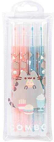 Grupo Erik SSGE001 - Lot de 4 Surligneurs Pastel Pusheen : Rose, Orange, Vert, Bleu - Pointe Large et Pointe Fine- Fournitures Scolaires Kawaii, Papeterie Kawaii