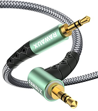 RAWAUX Aux Kabel 90 Grad Klinkenkabel 3,5mm klinke auf 3,5mm Klinke Audio Kabel Rechtwinkliges Stecker auf Stecker Kopfhörerkabel für Kopfhörer, Tablet, Laptop, Auto, Telefone, Lautsprecher (3M)