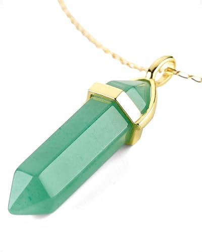 LAVISA Obelisk Halskette Gold - Luxuriöse Edelsteinkette, Anhänger, Halskette, intensive Farben, Rosenquarz, Amethyst, Kette - 55 + 5 cm (Grüner Aventurin)