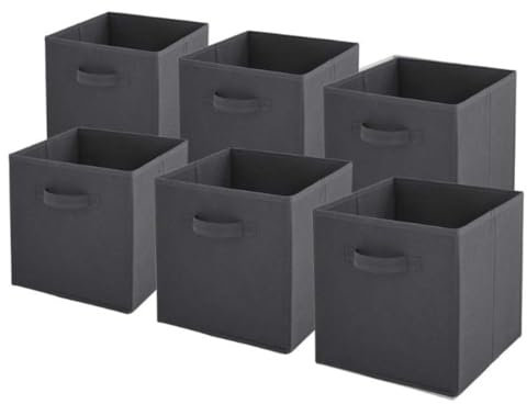 Box and beyond - Lot de 6 Paniers de Rangement - 27 x 27 x 27 cm - Tissu Gris - Pliables - Avec Poignées - Rangement, Déco - Chambre, Salon, Bureau - Style Moderne